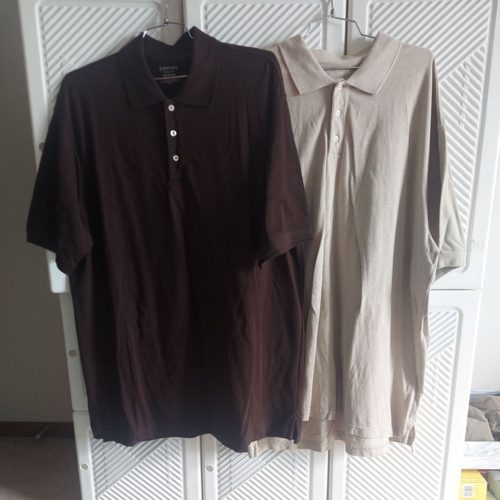 St.Johns Bay Men's 2XL Tall Classic Polos 100% Cotton Brown/Tan Excellent Cond.